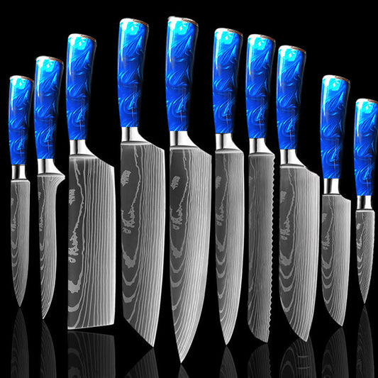 10-Piece Chef Knife Set with Blue Resin Handle – Professional Kitchen Knives, Ultra Sharp Stainless Steel Cooking Knife Collection – Limited Offer