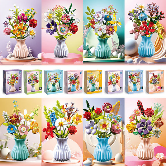Puzzle Small Particles Assembling Building Blocks Flower Model Toy