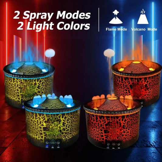 Flame Effect Aromatherapy Diffuser – 350ml Ultrasonic Humidifier with Smoke Ring & Timer