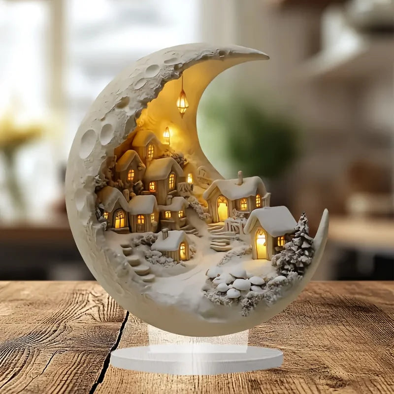 DIY Wooden Christmas Tree Ornament – 2D Moonhouse Acrylic Desktop Sign for Holiday & New Year Decor