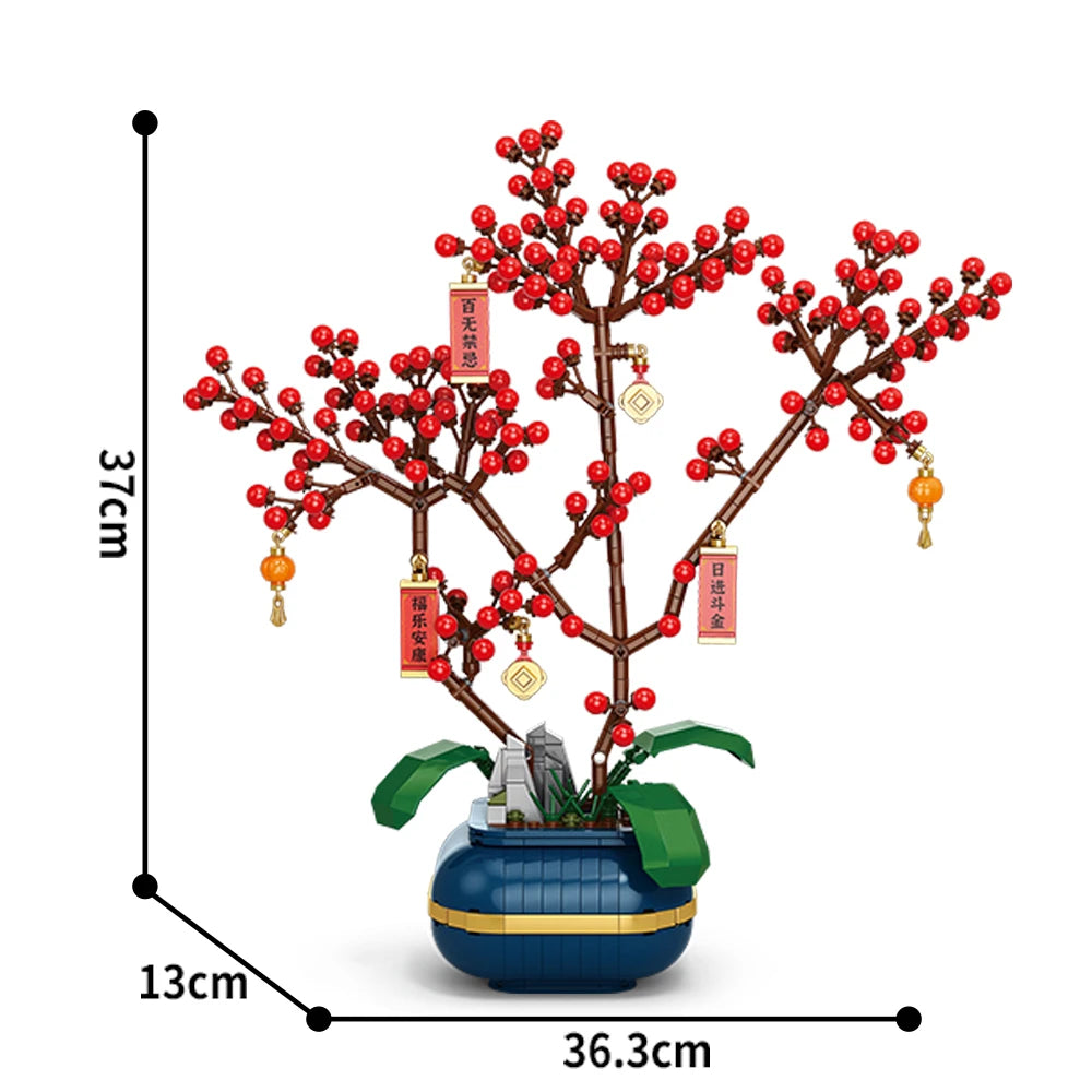 City Creativity Flower Bouquet Peach Blossom Narcissus Bonsai Potted Plant Building Blocks Model Home Decoration Toy For Kids