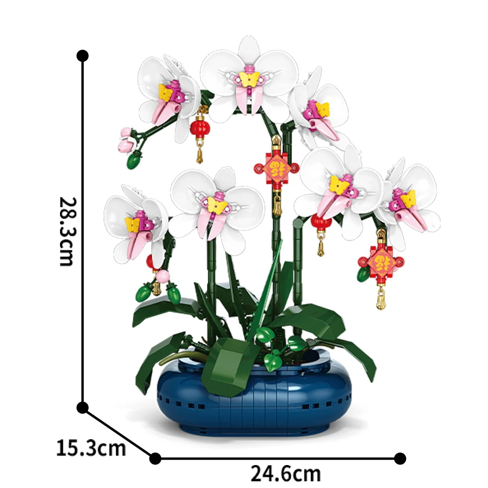City Creativity Flower Bouquet Peach Blossom Narcissus Bonsai Potted Plant Building Blocks Model Home Decoration Toy For Kids