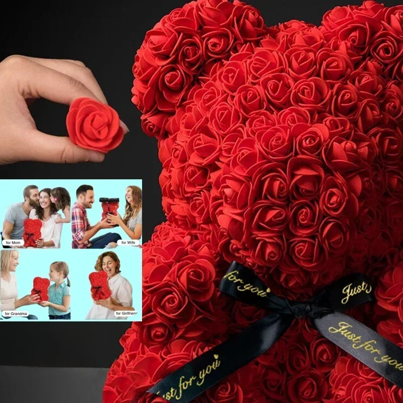 Flower Rose Bear Gifts for Mom Grandma on Mothers Day from Daughter, Artificial Rose Teddy Bear with box and balloons Gifts for Valentines Day Birthday Anniversary Presents for Her Wife Sister