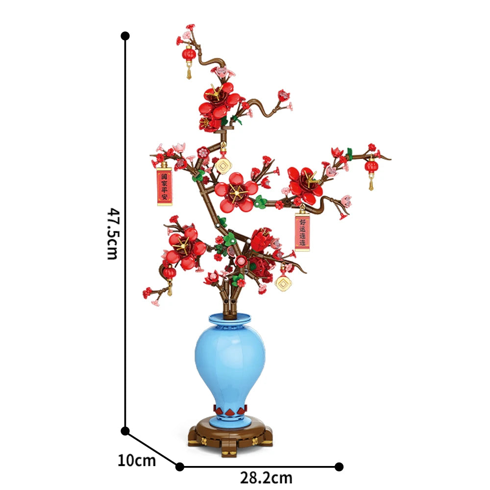 City Creativity Flower Bouquet Peach Blossom Narcissus Bonsai Potted Plant Building Blocks Model Home Decoration Toy For Kids