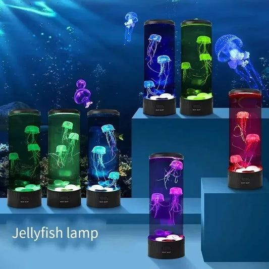 Simulated Jellyfish Cylindrical Quiet Light Home Bedroom Decoration Led Colorful Aquarium Night Lamp Birthday Gift