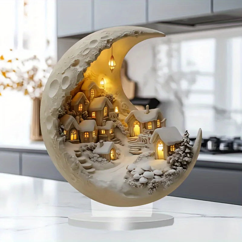 DIY Wooden Christmas Tree Ornament – 2D Moonhouse Acrylic Desktop Sign for Holiday & New Year Decor