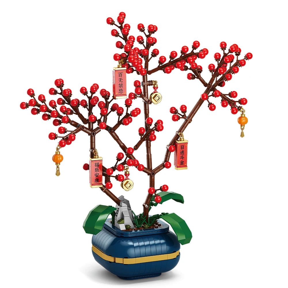 City Creativity Flower Bouquet Peach Blossom Narcissus Bonsai Potted Plant Building Blocks Model Home Decoration Toy For Kids