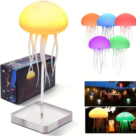 Jellyfish Lamp, RGB Gradient Jellyfish Bedside Lamp, LED Cute Jelly Fish Night Light, Voice Control Gradient Jellyfishes Table Lamp, 2 Modes Jellyfishes Light for Bedside Table