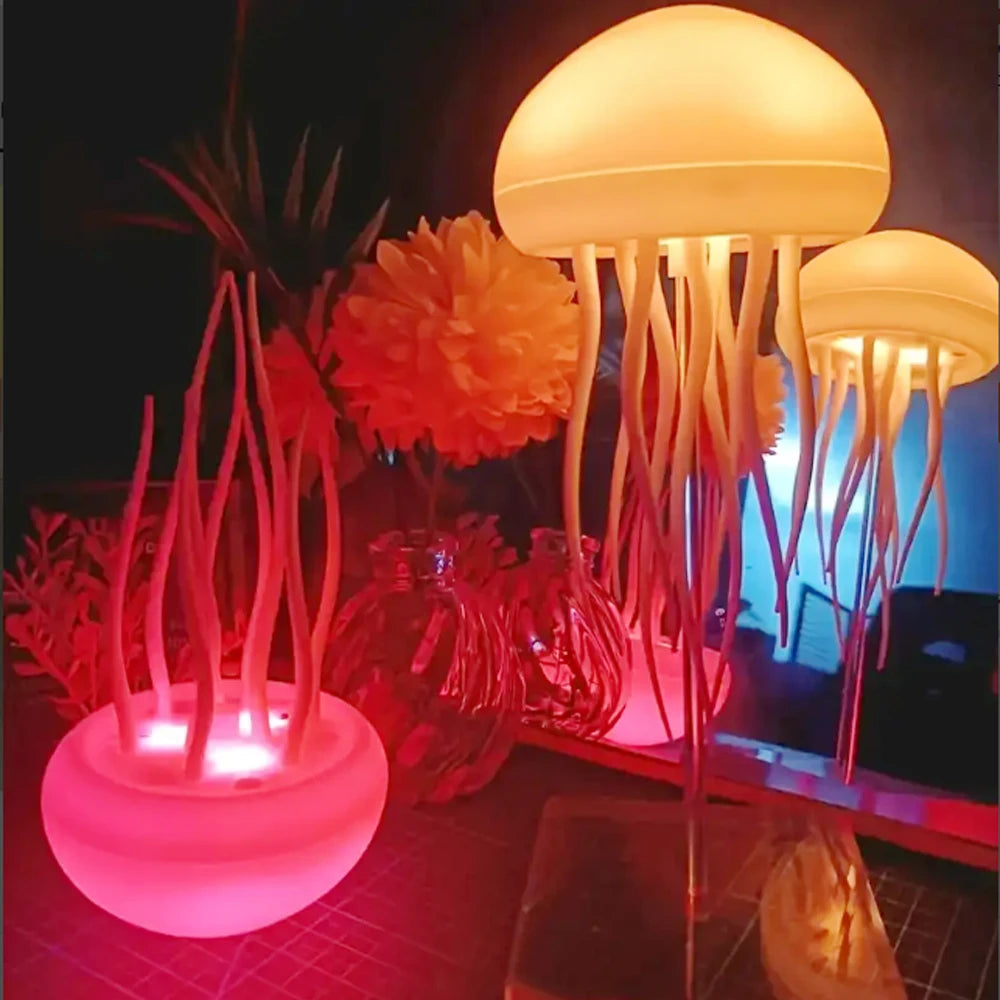 Jellyfish Lamp, RGB Gradient Jellyfish Bedside Lamp, LED Cute Jelly Fish Night Light, Voice Control Gradient Jellyfishes Table Lamp, 2 Modes Jellyfishes Light for Bedside Table