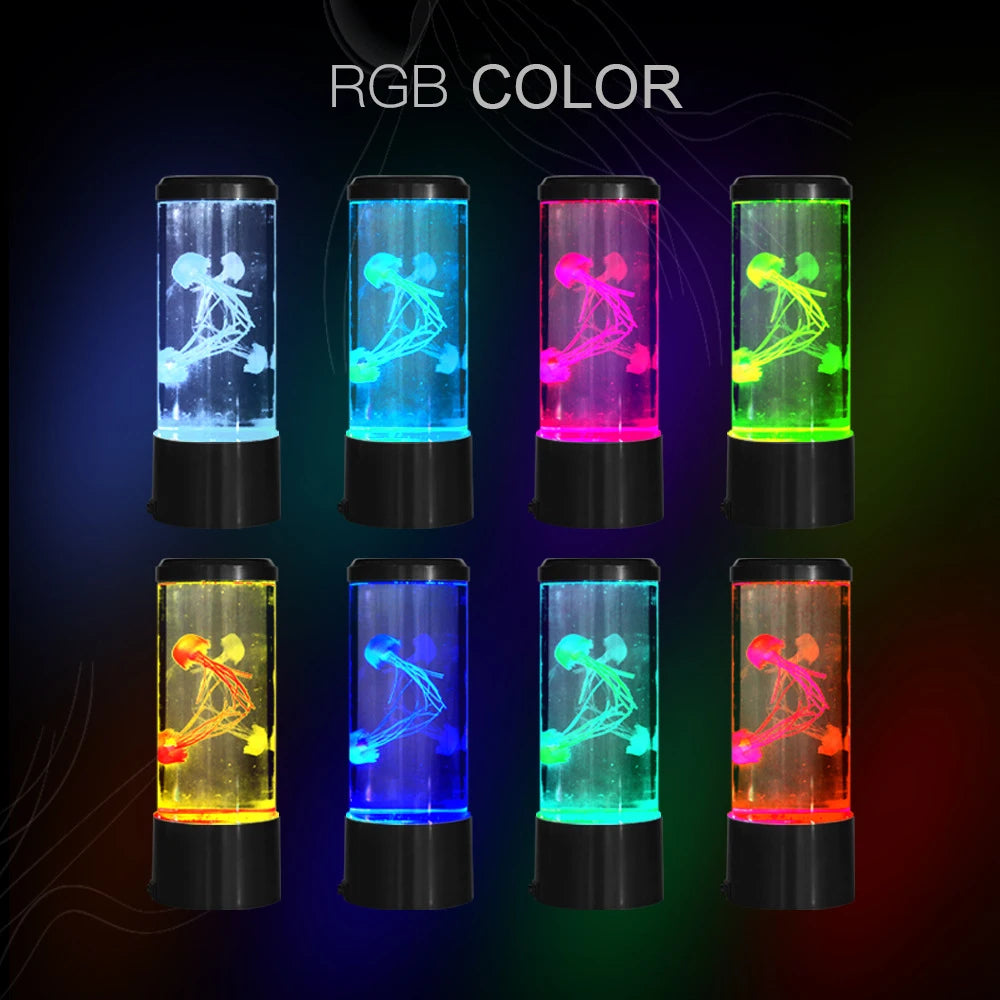 Simulated Jellyfish Cylindrical Quiet Light Home Bedroom Decoration Led Colorful Aquarium Night Lamp Birthday Gift
