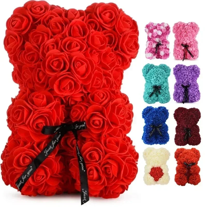 Flower Rose Bear Gifts for Mom Grandma on Mothers Day from Daughter, Artificial Rose Teddy Bear with box and balloons Gifts for Valentines Day Birthday Anniversary Presents for Her Wife Sister