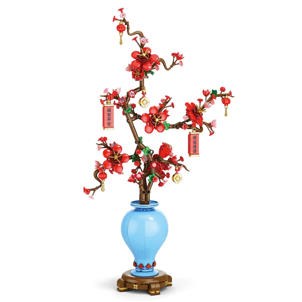 City Creativity Flower Bouquet Peach Blossom Narcissus Bonsai Potted Plant Building Blocks Model Home Decoration Toy For Kids