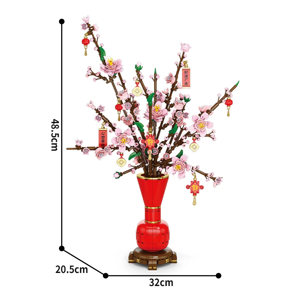 City Creativity Flower Bouquet Peach Blossom Narcissus Bonsai Potted Plant Building Blocks Model Home Decoration Toy For Kids