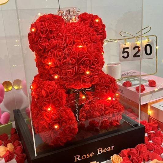 Flower Rose Bear Gifts for Mom Grandma on Mothers Day from Daughter, Artificial Rose Teddy Bear with box and balloons Gifts for Valentines Day Birthday Anniversary Presents for Her Wife Sister