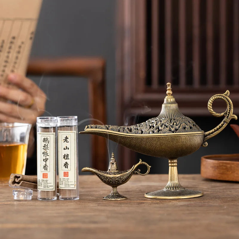 Aladdin-Style Incense Burner – Alloy Genie Lamp for Decor & Aromatherapy Incese