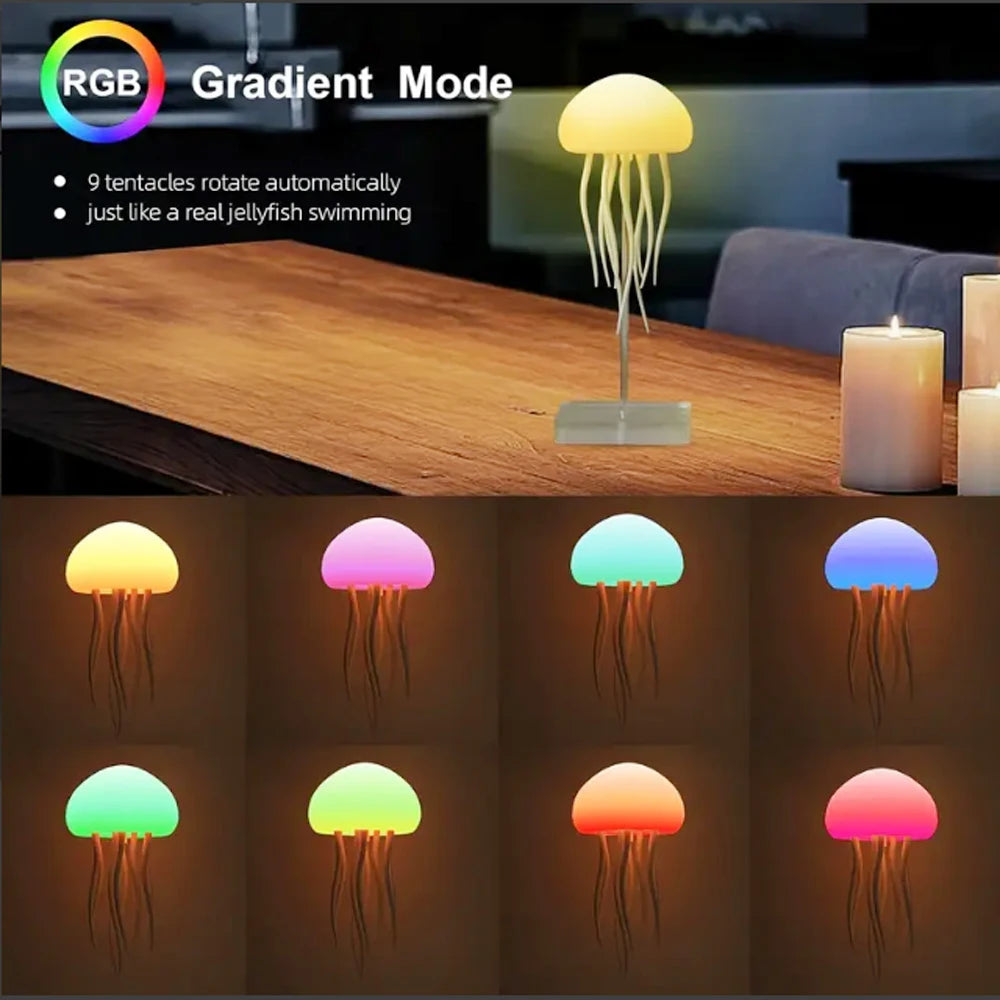 Jellyfish Lamp, RGB Gradient Jellyfish Bedside Lamp, LED Cute Jelly Fish Night Light, Voice Control Gradient Jellyfishes Table Lamp, 2 Modes Jellyfishes Light for Bedside Table