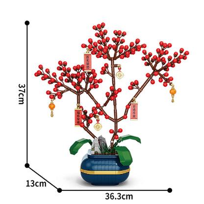 City Creativity Flower Bouquet Peach Blossom Narcissus Bonsai Potted Plant Building Blocks Model Home Decoration Toy For Kids