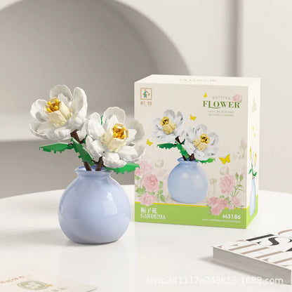 Building block pot plant bouquet of flowers, roses, lily building blocks, toys with flower pots, cute living room ornaments gift
