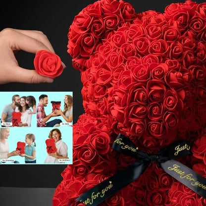 Flower Rose Bear Gifts for Mom Grandma on Mothers Day from Daughter, Artificial Rose Teddy Bear with box and balloons Gifts for Valentines Day Birthday Anniversary Presents for Her Wife Sister