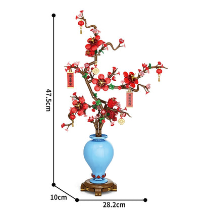 City Creativity Flower Bouquet Peach Blossom Narcissus Bonsai Potted Plant Building Blocks Model Home Decoration Toy For Kids