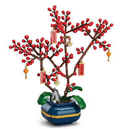 City Creativity Flower Bouquet Peach Blossom Narcissus Bonsai Potted Plant Building Blocks Model Home Decoration Toy For Kids