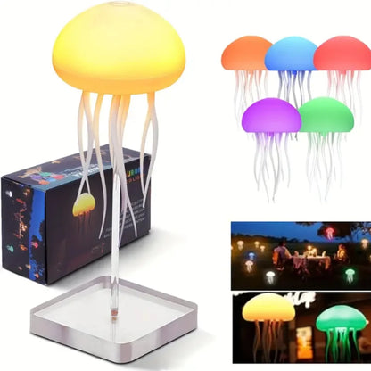 Jellyfish Lamp, RGB Gradient Jellyfish Bedside Lamp, LED Cute Jelly Fish Night Light, Voice Control Gradient Jellyfishes Table Lamp, 2 Modes Jellyfishes Light for Bedside Table
